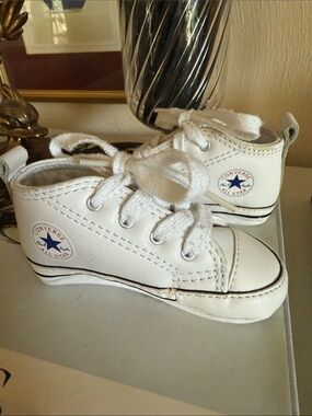 Converse White Toddler All Star High-Top Sneakers with Navy Star